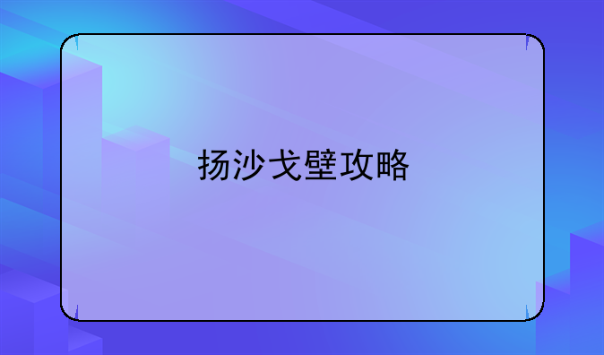 扬沙戈壁攻略