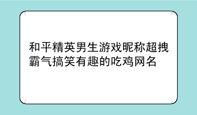 和平精英男生游戏昵称超拽霸气搞笑有趣的吃鸡网名