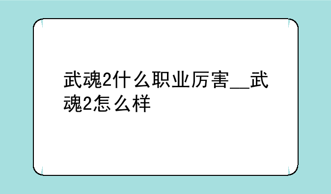 武魂2什么职业厉害__武魂2怎么样