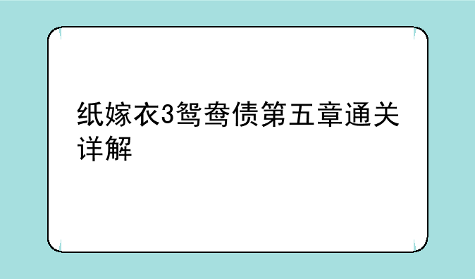 纸嫁衣3鸳鸯债第五章通关详解